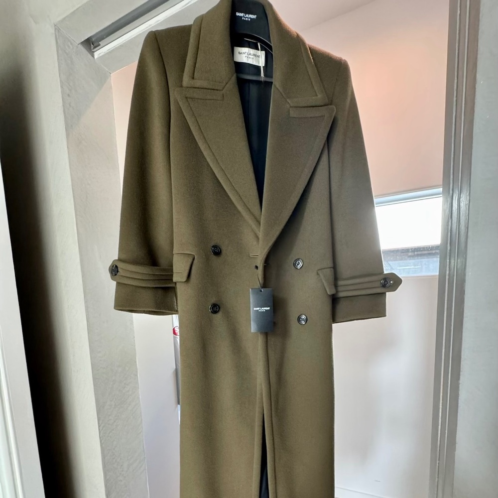 Saint Laurent Oversized Wool Coat - Khaki